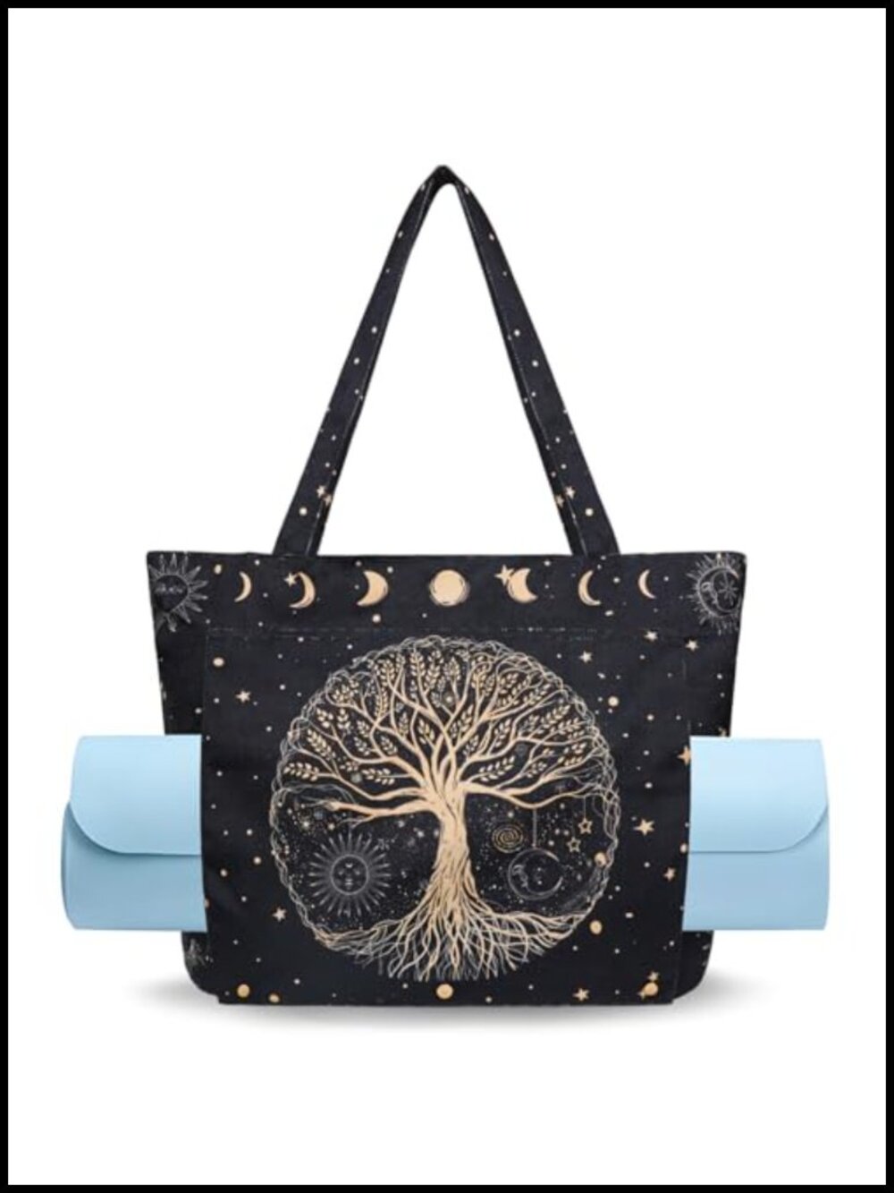 Yoga Mat Bag Tote with Zipper Pocket Polyester Linen Fits Yoga Mat and
